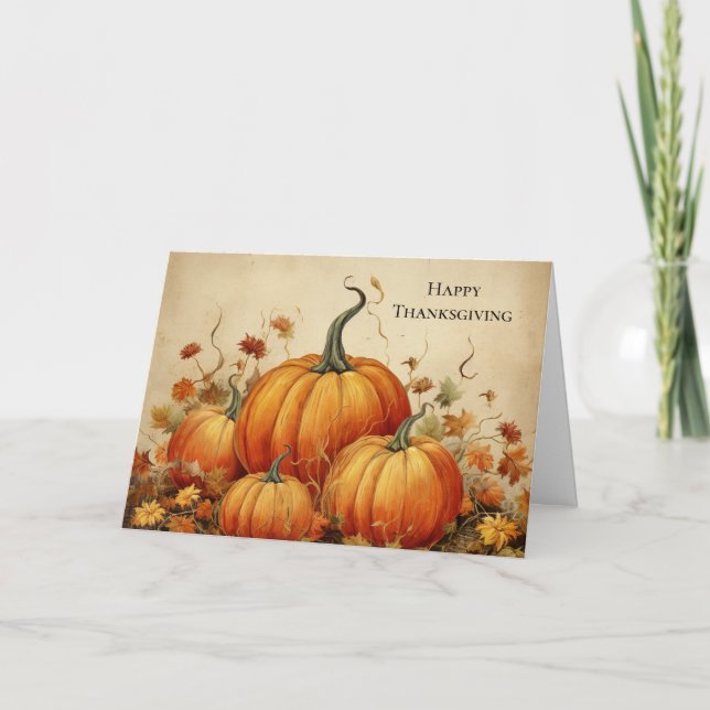 Orange Pumpkins Rustic Autumn Thanksgiving Holiday Card (Front)