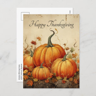 Orange Pumpkins Rustic Autumn Thanksgiving Holiday Postcard