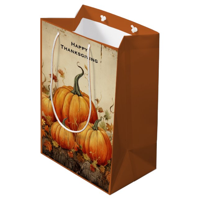 Orange Pumpkins Rustic Autumn Thanksgiving Medium Gift Bag (Back Angled)