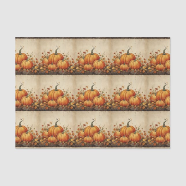 Orange Pumpkins Rustic Autumn Thanksgiving Pattern Tissue Paper (Front)