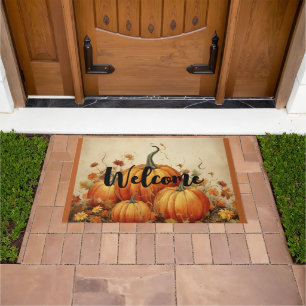 Orange Pumpkins Rustic Autumn Thanksgiving Welcome Doormat