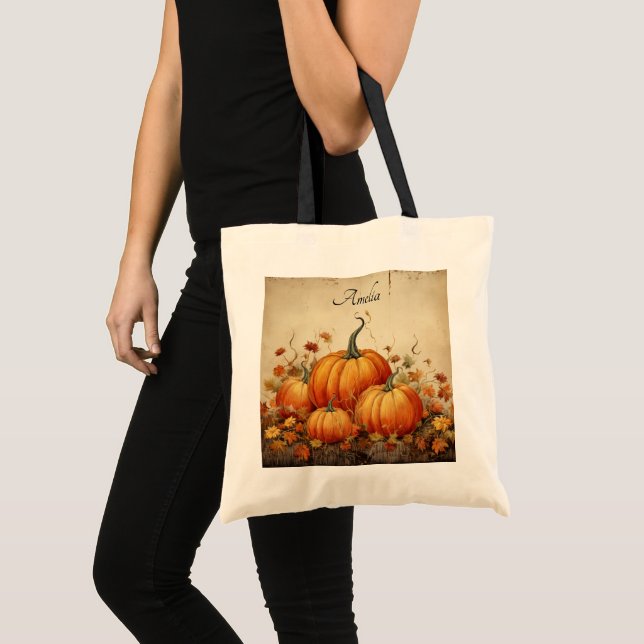 Orange Pumpkins Rustic Autumn Tote Bag (Front (Product))