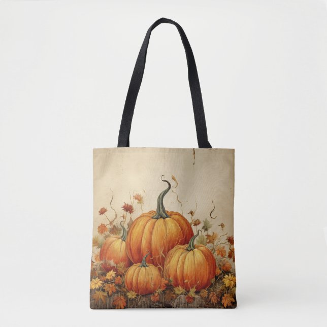 Orange Pumpkins Rustic Autumn Tote Bag (Front)