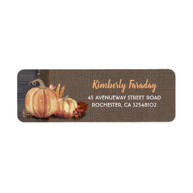 Orange Pumpkins Rustic Fall Party Return Address Label (Front)