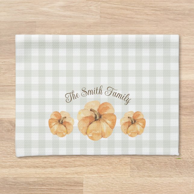 Orange Pumpkins Thanksgiving Family Name Tea Towel (Creator Uploaded)
