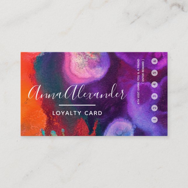 Orange Purple Abstract Watercolor Loyalty Card (Front)