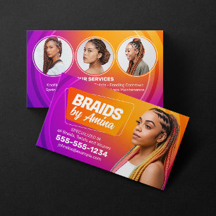 Orange, Purple African Hair Braiding Salon Photo Business Card