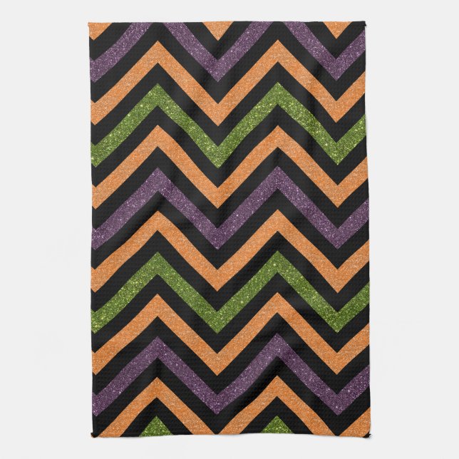 Orange purple and green chevron kitchen towel II (Vertical)