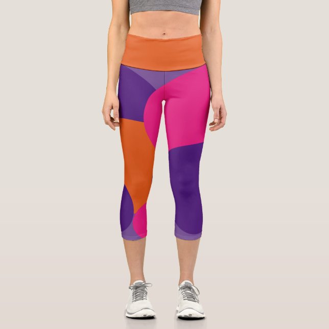 Orange, Purple and Hot Pink Polka Dots  Capri Leggings (Front)