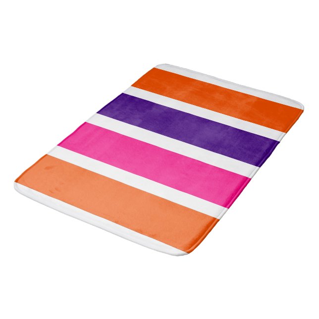 Orange, Purple and Hot Pink Stripes bath mat (Angled)