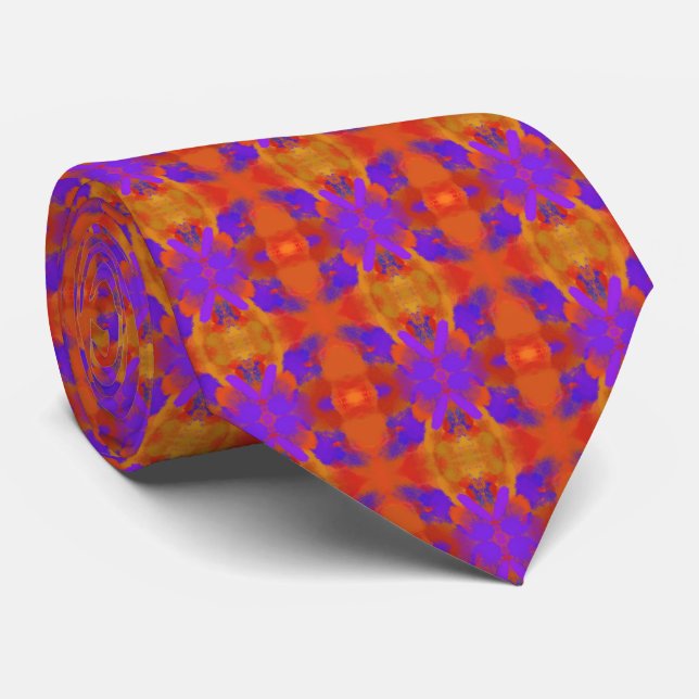 Orange Purple And Red Abstract Graphic Art Design Tie (Rolled)