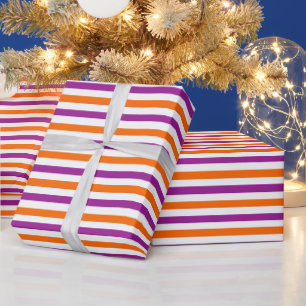 Orange, Purple and White Vintage Thin Stripes Wrapping Paper
