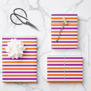 Orange, Purple and White Vintage Thin Stripes Wrapping Paper Sheet