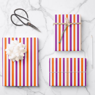Orange, Purple and White Vintage Thin Stripes Wrapping Paper Sheet