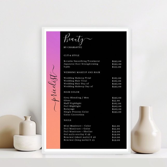 Orange, Purple & Black Pricelist Salon Poster (Orange, Purple & Black Pricelist Salon Poster)