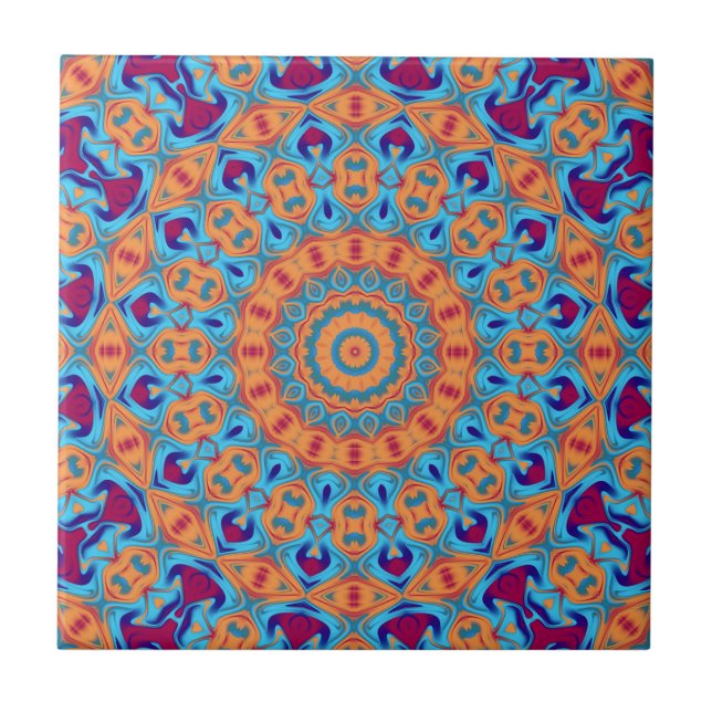 orange purple blue mandala pattern ceramic tile (Front)