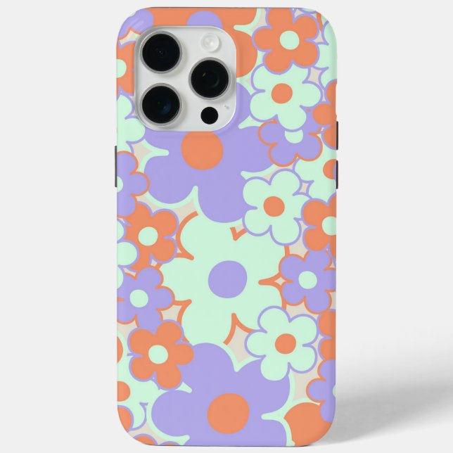 Orange Purple Blue Retro Y2K 70s Flower Pattern Case-Mate iPhone Case (Back)