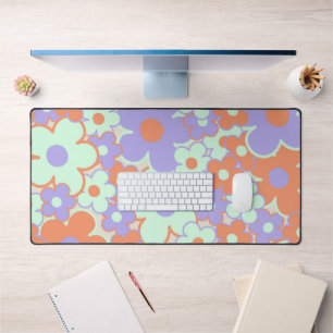 Orange Purple Blue Retro Y2K 70s Flower Pattern Desk Mat