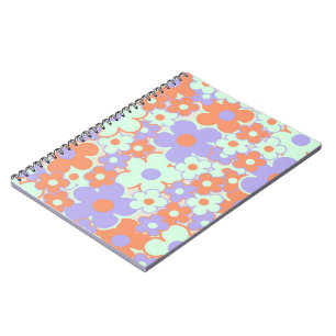 Orange Purple Blue Retro Y2K 70s Flower Pattern Notebook