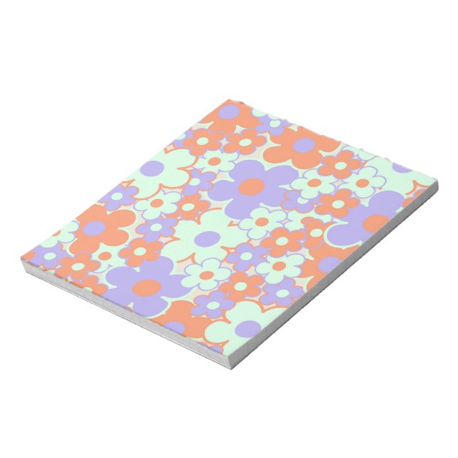 Orange Purple Blue Retro Y2K 70s Flower Pattern Notepad (Rotated)