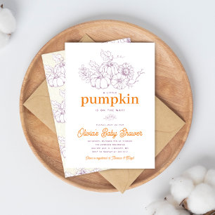 Orange Purple Burlap Little Pumpkin Baby Shower Invitation