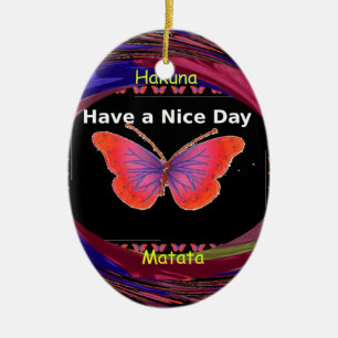 Orange Purple Butterfly Have a Nice Day Art Print Ceramic Ornament