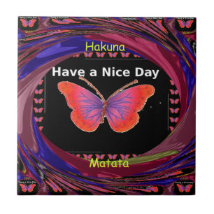 Orange Purple Butterfly Have a Nice Day Art Print Ceramic Tile