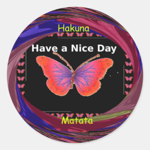 Orange Purple Butterfly Have a Nice Day Art Print Classic Round Sticker