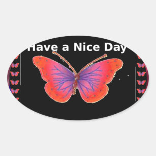 Orange Purple Butterfly Have a Nice Day Art Print Oval Sticker