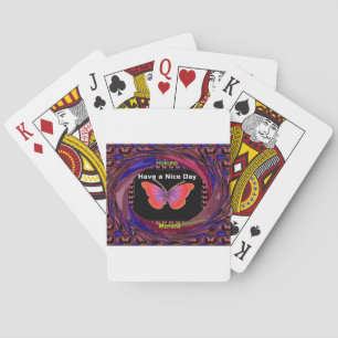 Orange Purple Butterfly Have a Nice Day Art Print Playing Cards