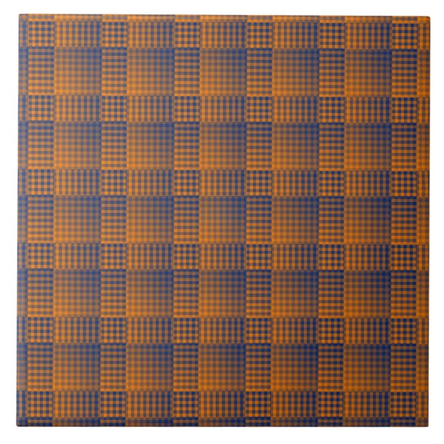 Orange Purple Checker Abstract Pattern Ceramic Tile (Front)