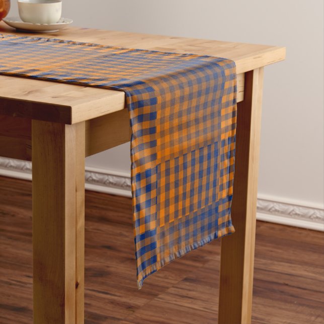 Orange Purple Checker Abstract Pattern Medium Table Runner (In Situ)