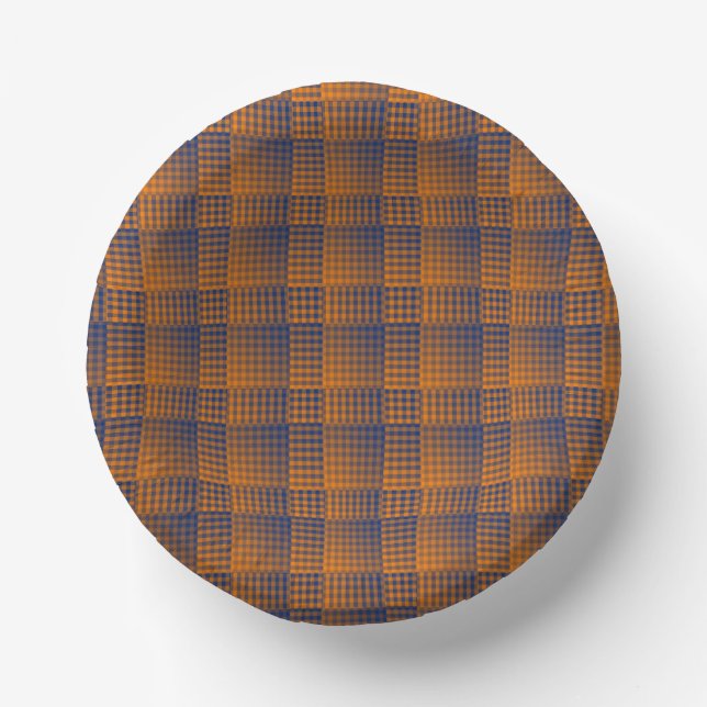 Orange Purple Checker Abstract Pattern Paper Plate (Front)