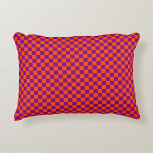 Orange Purple Chequerboard Pattern Decorative Cushion