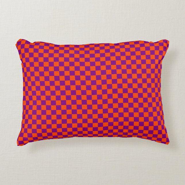 Orange Purple Chequerboard Pattern Decorative Cushion (Front)