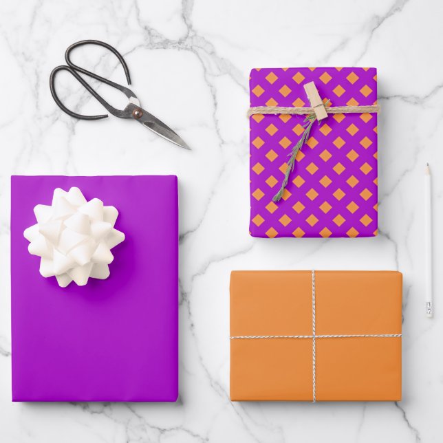 Orange + Purple Chequerboard Wrapping Paper Sheets (Front)