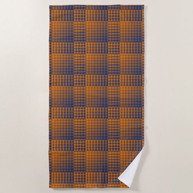 Orange Purple Chequered Abstract Pattern Beach Towel (Front)