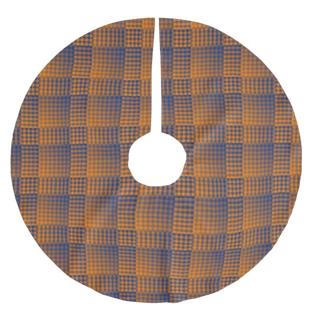 Orange Purple Chequered Abstract Pattern Brushed Polyester Tree Skirt (Front)