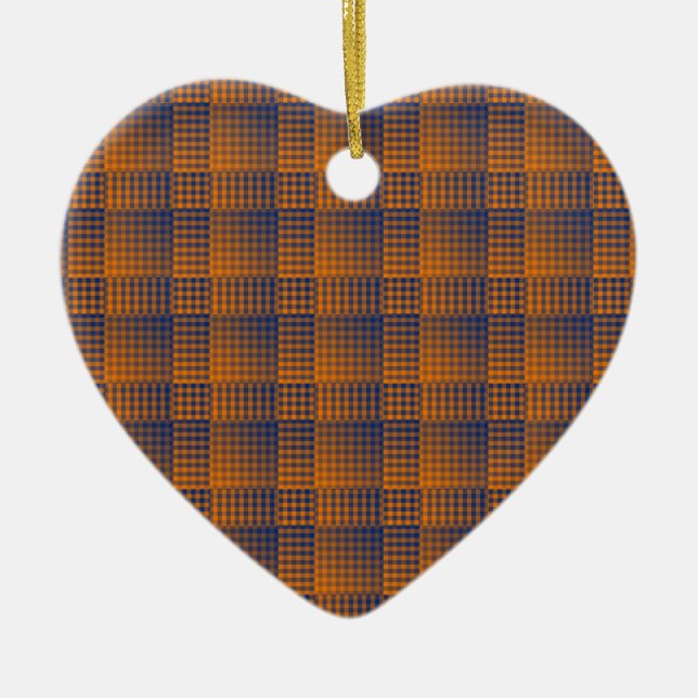 Orange Purple Chequered Abstract Pattern Ceramic Ornament (Front)