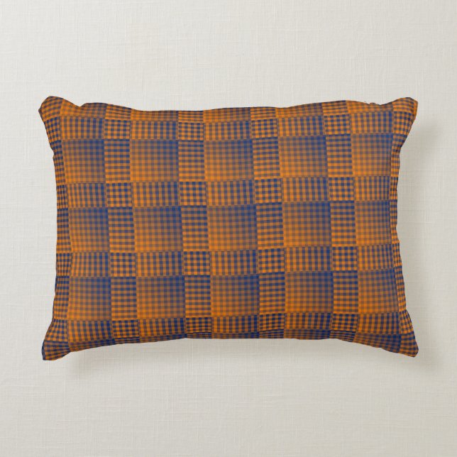 Orange Purple Chequered Abstract Pattern Decorative Cushion (Front)