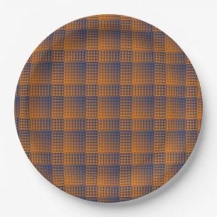 Orange Purple Chequered Abstract Pattern Paper Plate