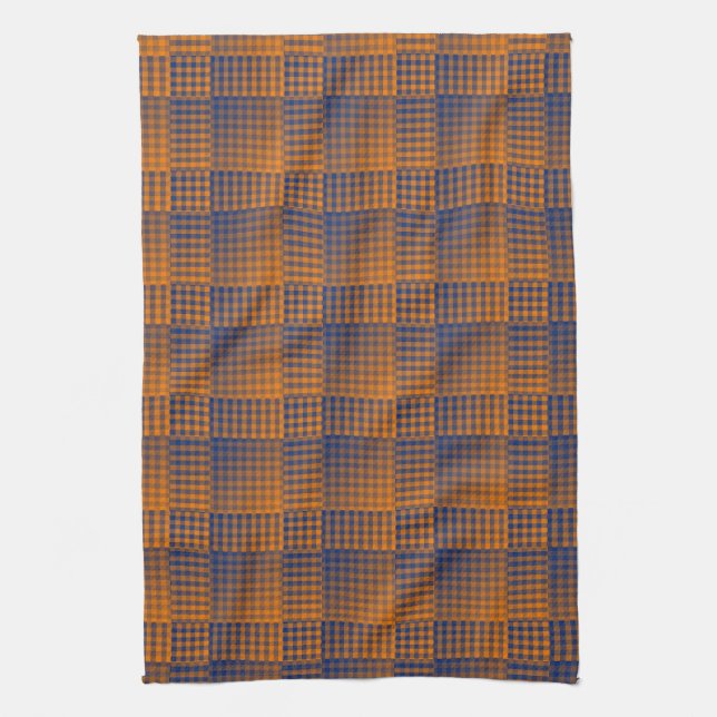 Orange Purple Chequered Abstract Pattern Tea Towel (Vertical)