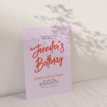 Orange Purple Chic Lettering Script Birthday Party Invitation<br><div class="desc">Celebrate your special day with this simple stylish adult birthday party invitation. This design features a chic brush script "Your Name's Birthday" with a clean layout in Pastel Purple & Orange Red colour combo. More designs available at my shop BaraBomDesign.</div>