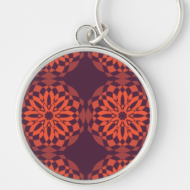 Orange purple cool, unique, trendy flower abstract key ring (Front)