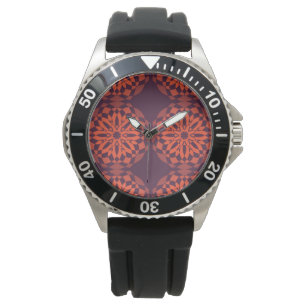 Orange purple cool, unique, trendy flower abstract watch