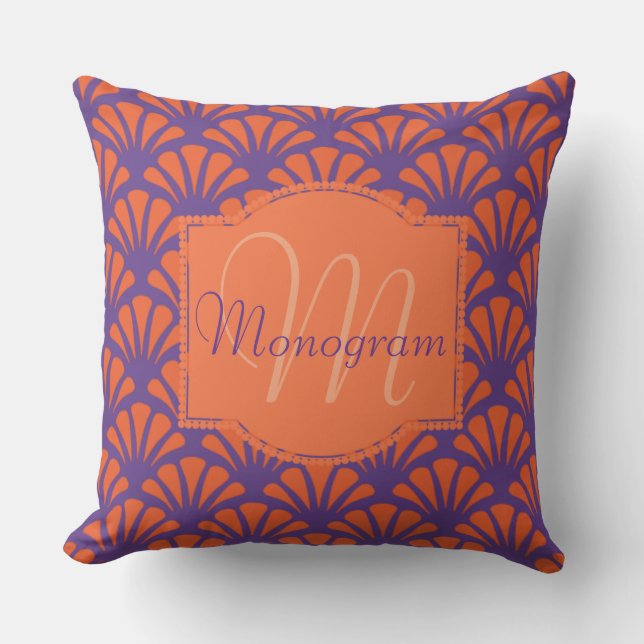 Orange & Purple Design with Monogram Outdoor Cushion (Front)