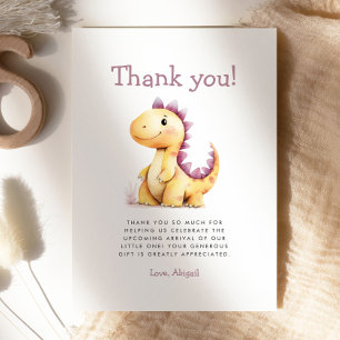 Orange Purple Dinosaur Baby Shower Thank You Card