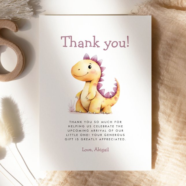 Orange Purple Dinosaur Baby Shower Thank You Card (Creator Uploaded)