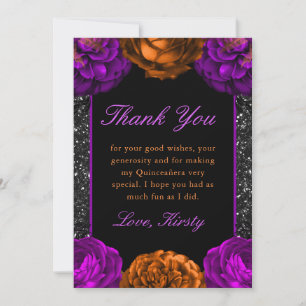 Orange & Purple Fall Flowers Halloween Quinceanera Thank You Card