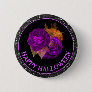 Orange & Purple Fall Flowers Happy Halloween 6 Cm Round Badge